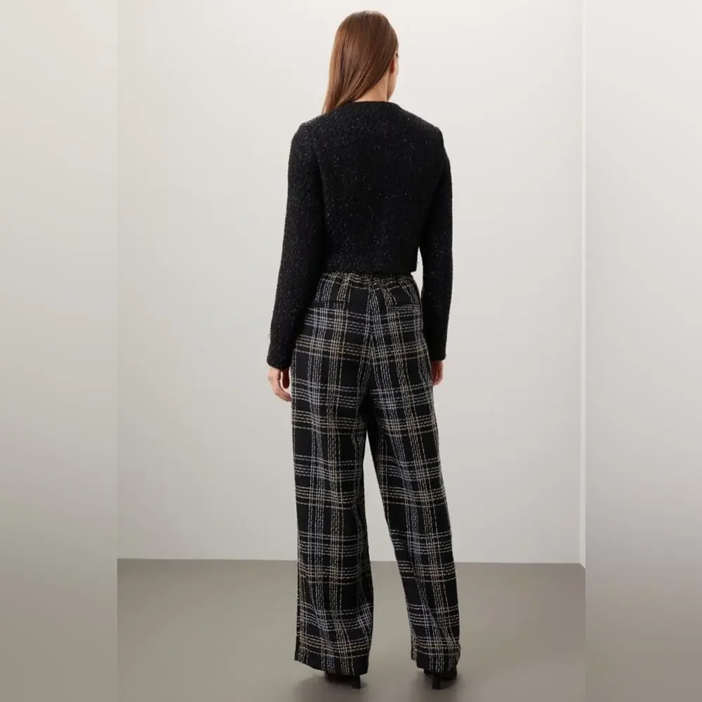 Slate & Willow Tweed Plaid Pants Medium Black Gold